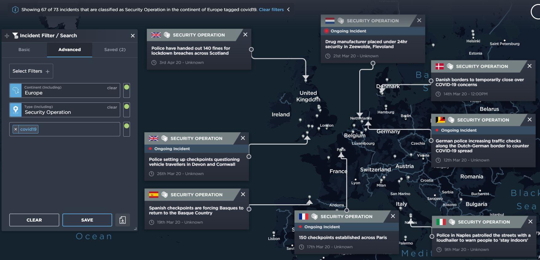 COVID-19 related security operations that have occurred across Europe since the outbreak began. 